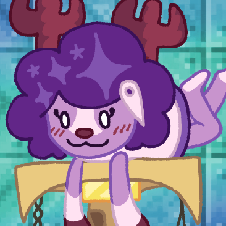 silviautism's cross-platform profile picture: a purple deer plush on a cat tower